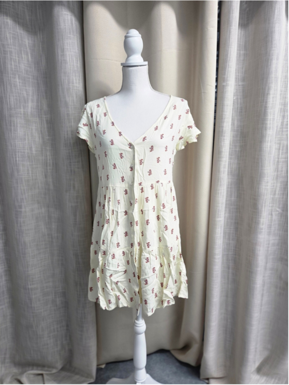 True Craft Cream Mini Dress Cottagecore Shabby Chic Romantic Size L